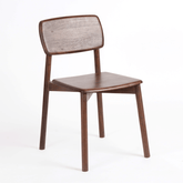 Emiko Wooden Dining Chair in Acacia Wood with American Walnut Finish. Sleek and modern stylish dining chairs for contemporary dining space.
